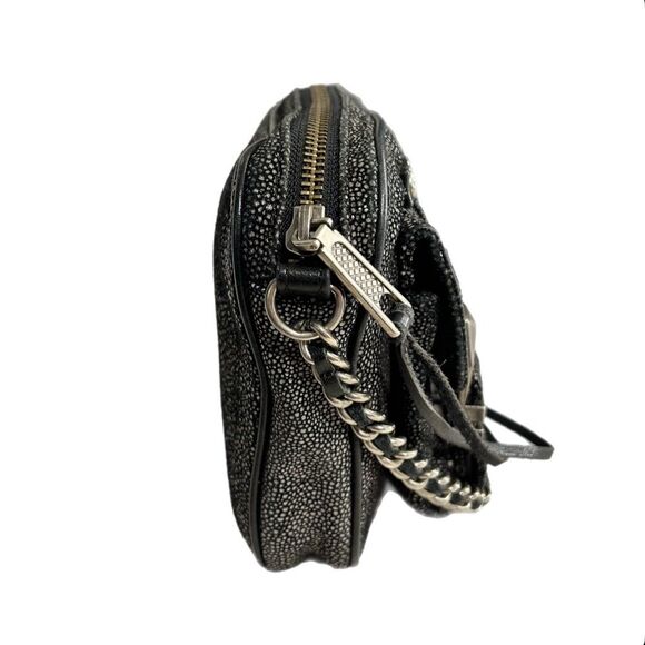 Rebecca Minkoff Black Leather Buckle Bag Crossbody Pebbled Silver - Picture 4 of 16